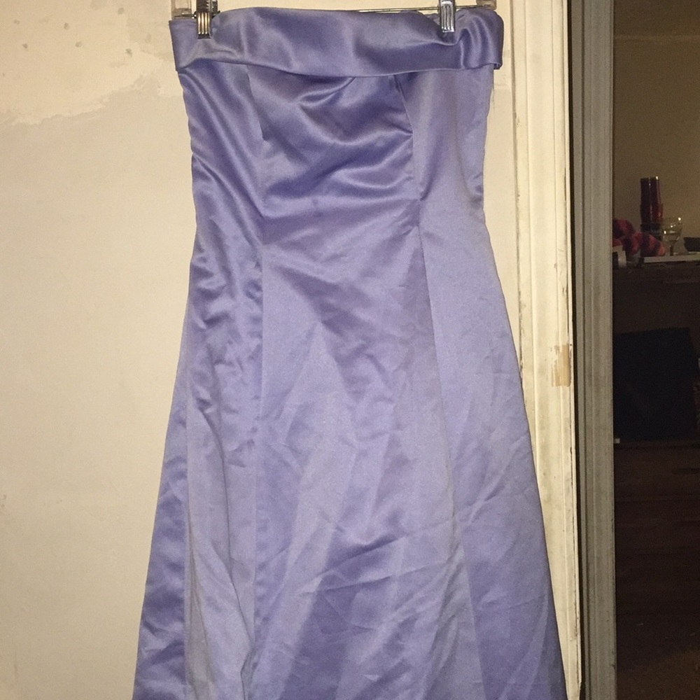 Long baby blue strapless dress